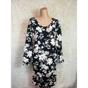 Old Navy Womens Size M Maternity Fitted Dress Black Floral Long Sleeve Stretch D